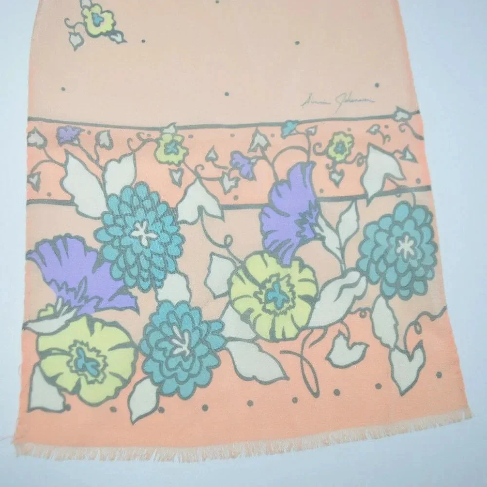 Ginnie Johansen Scarf Pink Gray Floral Silk Scarf